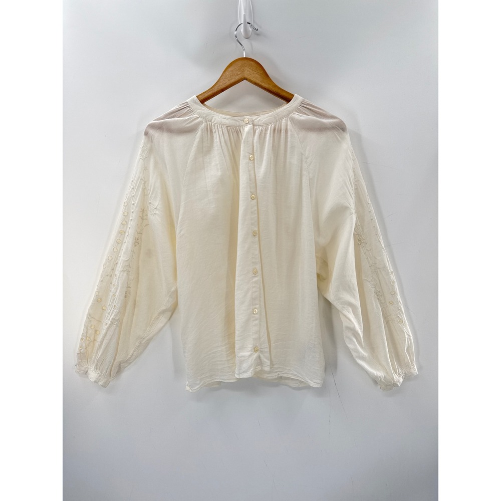 NWT Old Navy Blouse L Ivory Embroidered Eyelet Balloon Sleeve Boho Peasant Airy